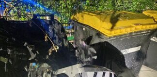Zwei Restmülltonnen brannten aus. Foto: Polizei