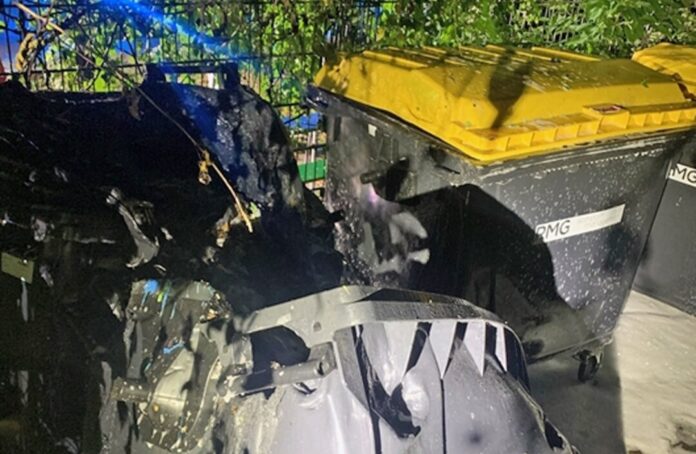 Zwei Restmülltonnen brannten aus. Foto: Polizei