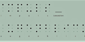 „Impuls Augenblick“ nennt sich die neue Selbsthilfegruppe - in Brailleschrift schreibt sich der Name so wie auf dem Bild. Foto: VIBRA e.V.