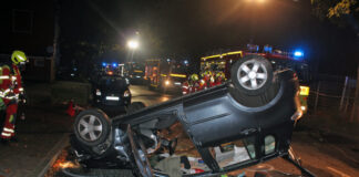 In der Nacht zu Sonntag überschlug sich der Wagen des 43-Jährigen bei dem Unfall in Heiligenhaus. Foto: Polizei