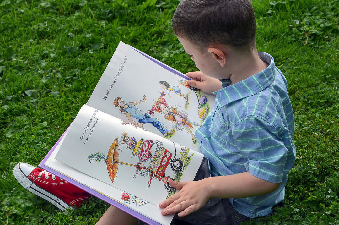 Ein kleiner Junge blättert in einem Bilderbuch. Foto: Pixabay