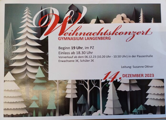 Plakat für Weihnachtskonzert im Gymnasium Langenberg.
