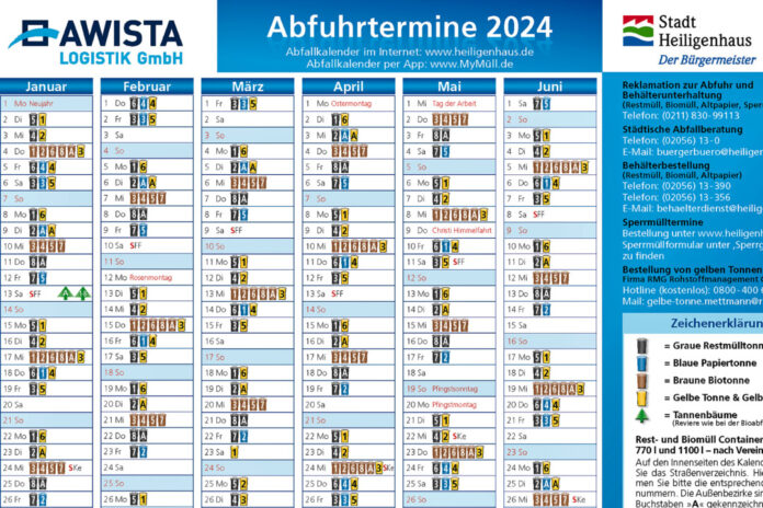 Abfallentsorgungskalender 2024, AWISTA, Mülltrennung, Deutschland.
