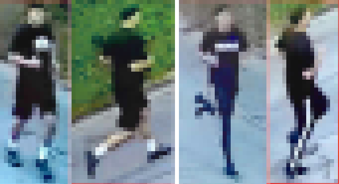 Vier verpixelte Jogger in Bewegung.