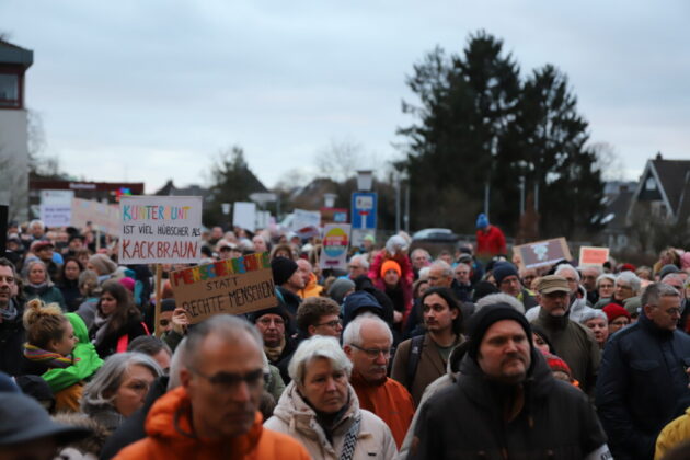 Demonstration mit Plakaten, Menschenmenge, politischer Protest.