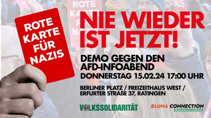 Demonstration gegen Rechtsextremismus, Plakat mit Terminhinweis.