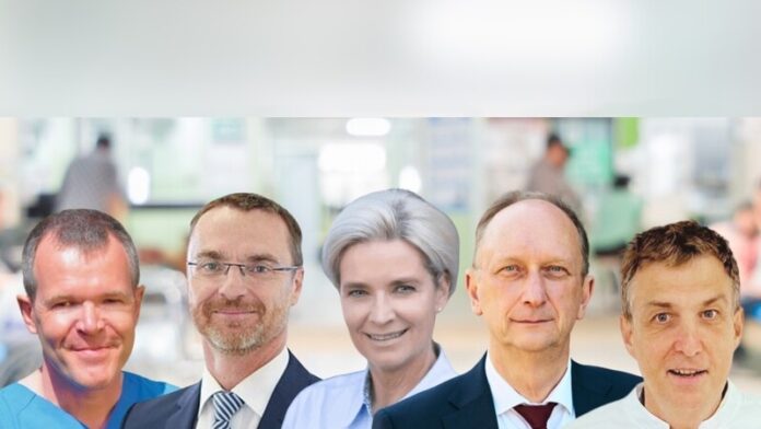 Diskutieren über Gesundheitsthemen: Dr. Christoph Sandweg, Prof. Dr. Hendrik Jürges, Simone Borchardt, Dr. Klaus Wiener und Prof. Dr. med. Edwin Bölke. Bild: Büro Wiener