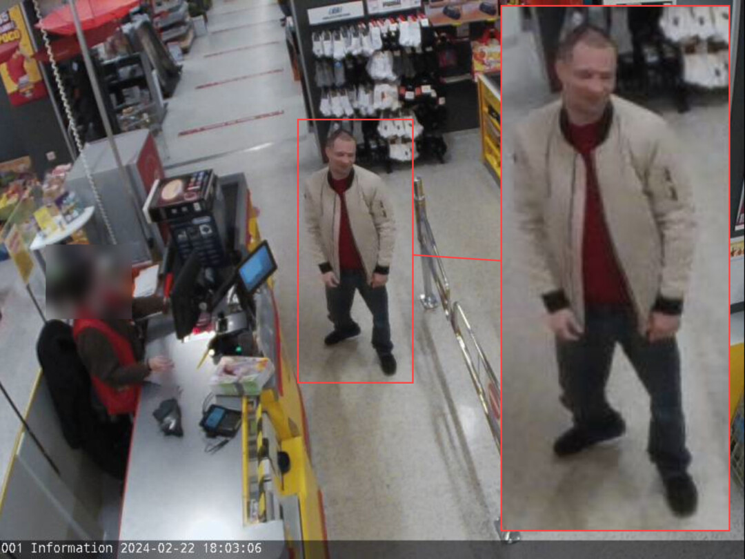 Der Tatverdächtige in einem Einrichtungsmarkt in Wülfrath am 22. Februar 2024. Foto: Polizei