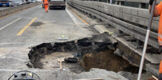 Der Fahrbahnschaden auf der A3 im Autobahnkreuz Kaiserberg. Foto: Die Autobahn GmbH