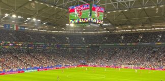 Ein Blick in die Arena beim Spiel zwischen Spanien und Italien. Foto: Polizei Gelsenkirchen