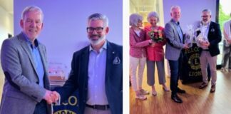 Axel Mauersberger mit Dirk Schulz - und auch die Ehefrauen waren bei der Amtsübergabe dabei, denn sie sind den Präsidenten eine große Stütze: Anne Mauerberger und Silke Schulz-Thielemann. Fotos: privat