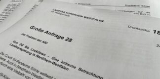 Die erste Seite der großen Anfrage der AfD-Fraktion im Düsseldorfer Landtag zur Corona-Pandemie.