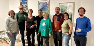 Haben die Unterstützung ihres Ortsverbandes: Nicole Kuthe, Thomas Schött, Sabine Patzer, Alexander Dietz, Petra Hütten, Tobias Jacobs, Gudula Urland und David Schiebener). Foto: Grüne ME