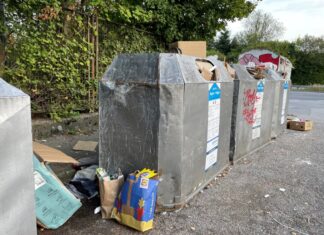 Wenn nichts mehr in die Altpapier-Depotcontainer passt, weil große sperrige Pappen den Einwurf verstopfen, wird einfach alles daneben abgestellt. Foto: Kreisstadt Mettmann