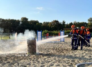 Der Feuerwehrnachwuchs im "Löscheinsatz", Foto: Freiwillige Feuerwehr Wülfrath
