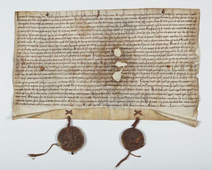 Ein seltenes Dokument: die Stadterhebungsurkunde von 1276, die Ratingen zu einer der ältesten Städte des Landes macht. Sie wird im Jubiläumsjahr natürlich eine zentrale Rolle spielen. Foto:  Achim Blazy/Stadt Ratingen