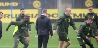 Die zuletzt angeschlagenen Pascal Groß (rechts) und Niklas Süle (2. v. rechts) nehmen am Abschlusstraining teil.