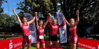 Florentine Exner-Anac, Franziska Holl, Joana Wolff und Lisa Rose nach dem Saisonfinale in Vreden. Foto: TTR