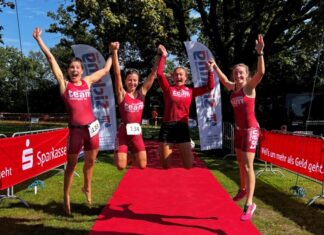 Florentine Exner-Anac, Franziska Holl, Joana Wolff und Lisa Rose nach dem Saisonfinale in Vreden. Foto: TTR