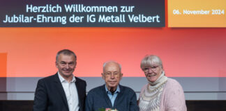 Hakan Civelek, Chef der Velberter IG Metall, mit Günther Röhricht und Silke Wild. Foto: IGM