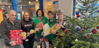 Wolfgang Stelzer (Leitung Fachstelle Sucht), Bettina Janke (Witte Automotive), Vera Kowalzick und Gaby Reith (vom Verein für Velberter Kinder) sowie Heike Schwitalla (Beratung Fachstelle Sucht) bei der Geschenkübergabe in der Witte -Unternehmenszentrale. Foto: Witte Automotive