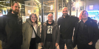 Max Raths, Alina Schmolke, Christof Mager (Kreisschatzmeister des KV Mettmann), Abdulrahman Almanoufi und Maximilian Erdmann. Foto: Linke Ratingen