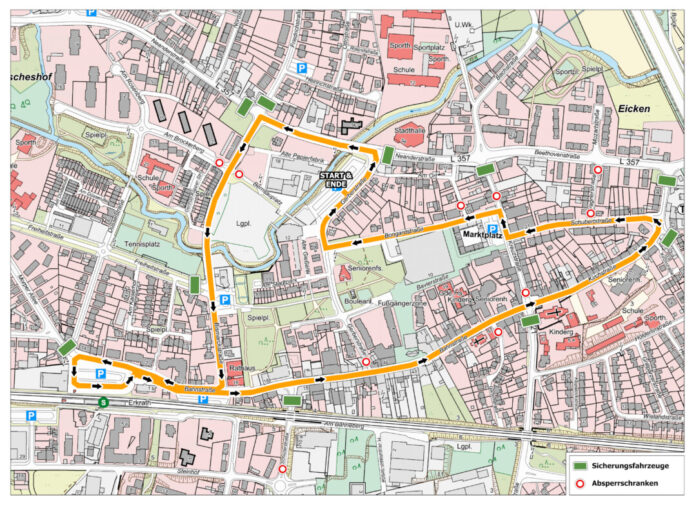 Die Grafik zeigt den Verlauf des Erkrather Karnevalszuges. Foto: Stadt Erkrath