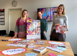 Die städtischen Mitarbeiterinnen Denise Kuhn, Jana Brakemeier und Julia Zinn führen im Zuge der Entwicklung eines Kinder- und Jugendförderplans im Februar und März 2025 eine Jugendbefragung für Erkratherinnen und Erkrather im Alter zwischen zehn und 18 Jahren durch. Foto: Stadt Erkrath