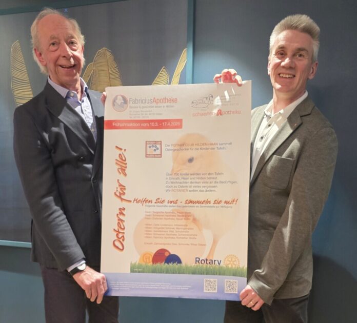 Osteraktion_25_3 Jürgen Wunderlich und Jochem Dorloff freuen sich über den Start der diesjährigen Aktion. Foto: Rotary-Club Hilden-Haan