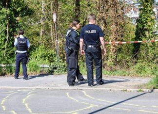Einsatzkräfte sichern Spuren an der Unfallstelle, an der eine tote Seniorin gefunden wurde. 