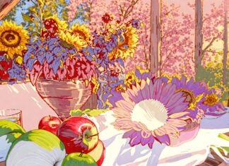Sonnenblumen und Äpfel , Bild Alexander Heinz
