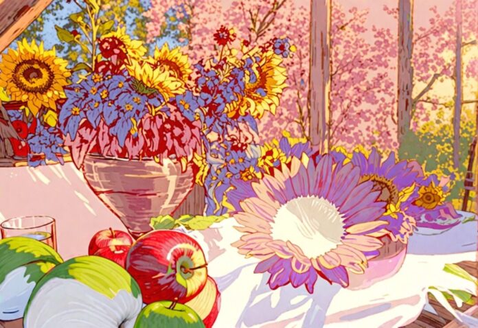 Sonnenblumen und Äpfel , Bild Alexander Heinz
