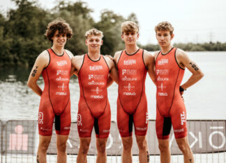 Jonas Hauser, Callum Stedman, Jan Ortjohan und Leon Vollstedt starten für das Triathlon-Team Ratingen. Foto: Amelie Kerkhoff Fotografie