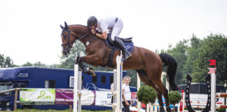 Auf der Reitanlage in Aprath findet ein Turnier statt- hier Marc Bödicker in Aktion. Foto: Oskar Siebers