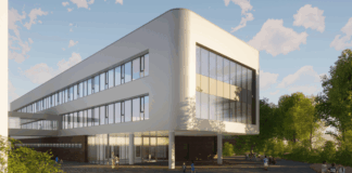 So wie auf dieser Visualisierung könnte der Neubau im Schulzentrum West aussehen. Visualisierung: blfp