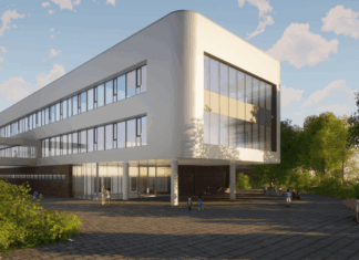 So wie auf dieser Visualisierung könnte der Neubau im Schulzentrum West aussehen. Visualisierung: blfp