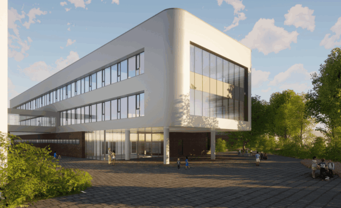 So wie auf dieser Visualisierung könnte der Neubau im Schulzentrum West aussehen. Visualisierung: blfp So wie auf dieser Visualisierung könnte der Neubau im Schulzentrum West aussehen. Visualisierung: blfp