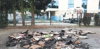 Der Müllcontainer wurde ein Raub der Flammen. Foto: Polizei