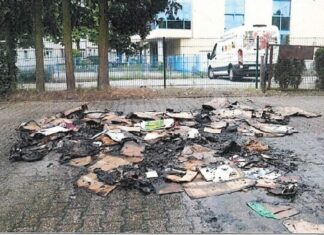 Der Müllcontainer wurde ein Raub der Flammen. Foto: Polizei