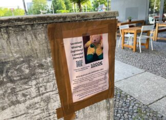 Neben den Plakaten auf Deutsch bittet auch ein eigener Webauftritt auf Englisch, Polnisch, Rumänisch und Bulgarisch um Hinweise zu dem gestohlenen Plüschtier.