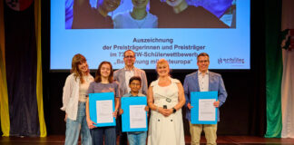Sarah Jupe, Greta Kukic, Dominik Paul, Suyash Thalayasingam, Denise Ince und Stephan Haag auf der Bühne. Foto: Erik Hinz/Hinz Photography, Münster