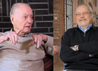 Alfred Dahlmann und Horst Becker leiteten als Kommissare den Übergang der neuen Stadt Ratingen bis zur ersten Kommunalwahl im Mai 1975. In dem Film „50 Jahre moderne Stadt Ratingen“ – die Fotos zeigen Ausschnitte daraus – erinnern sie sich an diese Zeit.  Foto: Stadt Ratingen