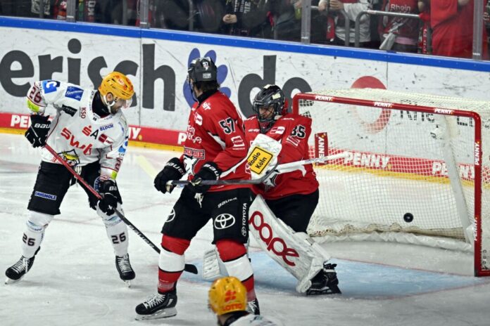 Dominik Uher (l) spielt bald im roten Trikot der Kölner Haie. 