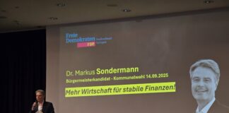 BM Kandidat der FDP, Markus Sondermann, bei einer Wahlkampfveranstaltung, Bild: Alexander Heinz