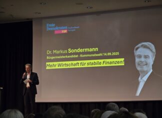 BM Kandidat der FDP, Markus Sondermann, bei einer Wahlkampfveranstaltung, Bild: Alexander Heinz