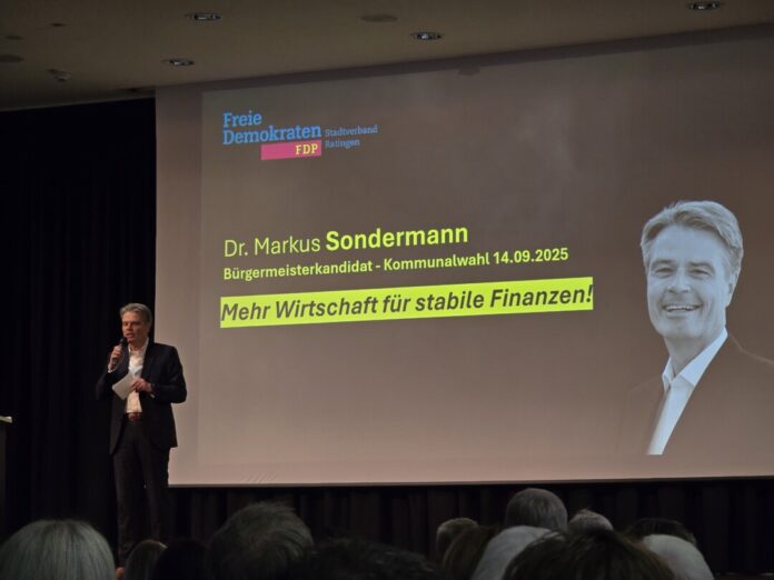 BM Kandidat der FDP, Markus Sondermann, bei einer Wahlkampfveranstaltung, Bild: Alexander Heinz