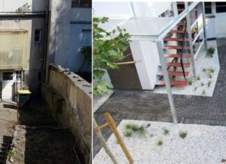 Vorher-nachher-Vergleich: Beispiel für die gelungene Aufwertung einer Hoffläche im Rahmen des Förderprogramms. Foto: Stadt Ratingen