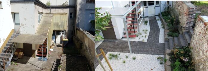 Vorher-nachher-Vergleich: Beispiel für die gelungene Aufwertung einer Hoffläche im Rahmen des Förderprogramms. Foto: Stadt Ratingen Vorher-nachher-Vergleich: Beispiel für die gelungene Aufwertung einer Hoffläche im Rahmen des Förderprogramms. Foto: Stadt Ratingen
