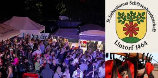 Feiernde vom Dach des Food-Trucks aus fotografiert, Bild Bruderschaft Lintorf