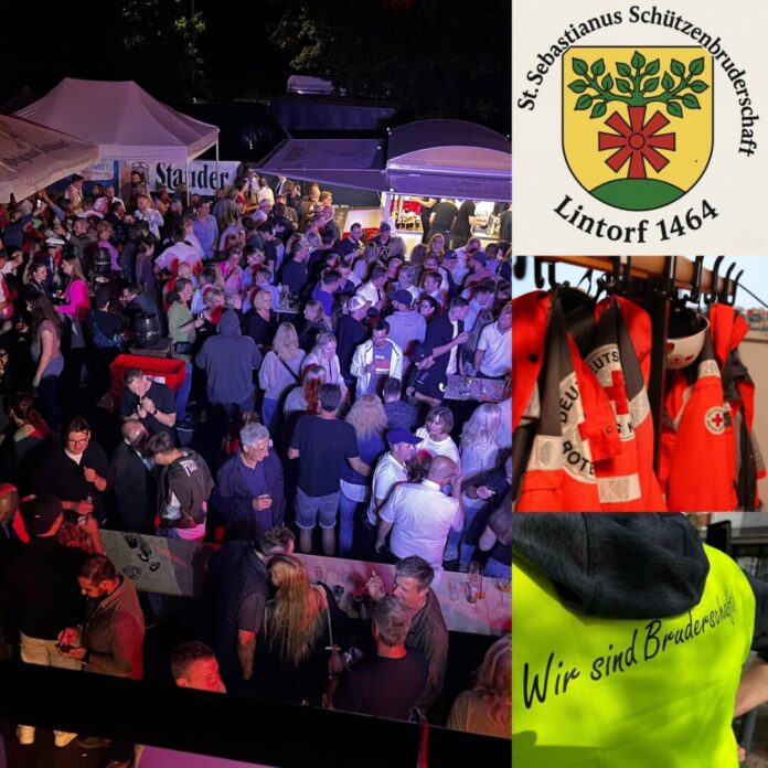 Feiernde vom Dach des Food-Trucks aus fotografiert, Bild Bruderschaft Lintorf